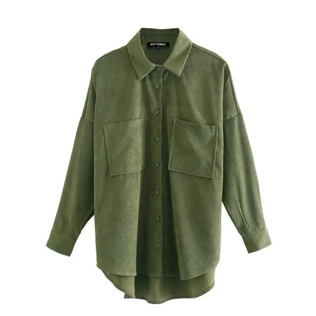 KPYTOMOA Oversized Button-Down Corduroy Shirt