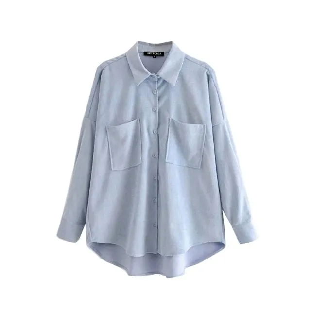 KPYTOMOA Oversized Button-Down Corduroy Shirt