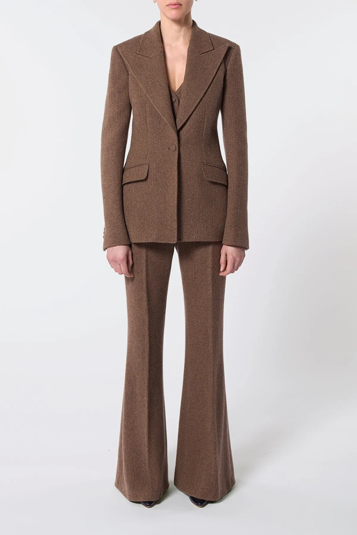 Leiva Blazer in Chocolate Multi Virgin Wool Cashmere Herringbone