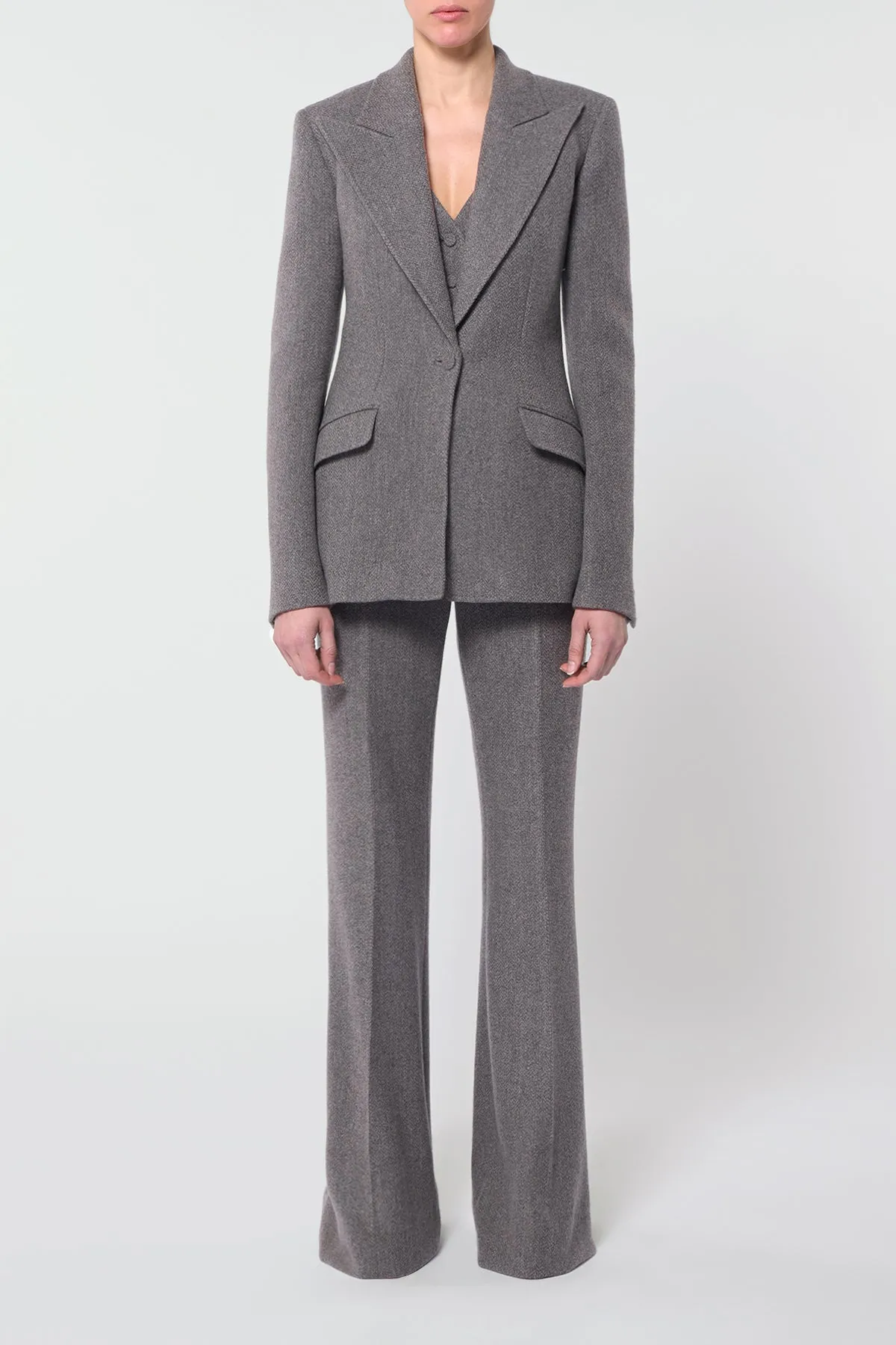 Leiva Blazer in Dark Grey Multi Virgin Wool Cashmere Herringbone