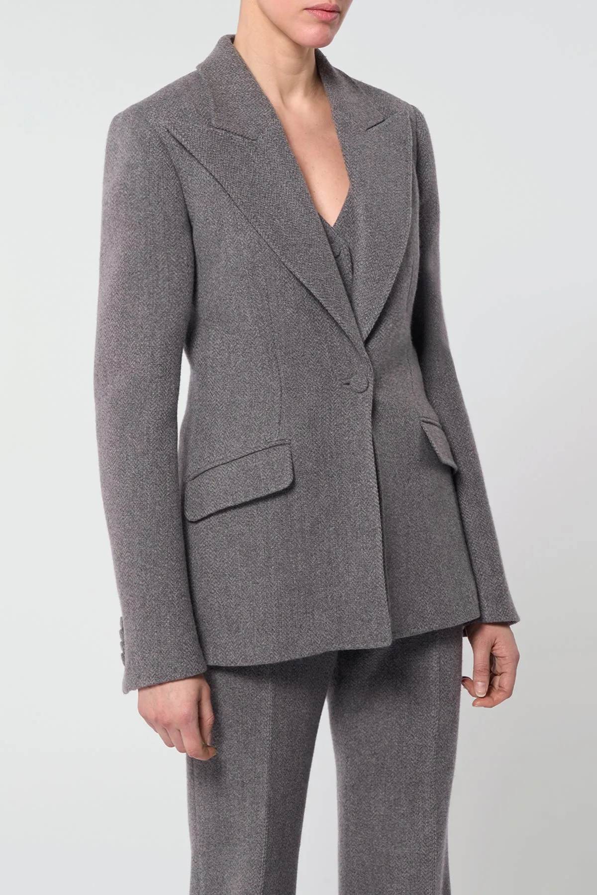 Leiva Blazer in Dark Grey Multi Virgin Wool Cashmere Herringbone