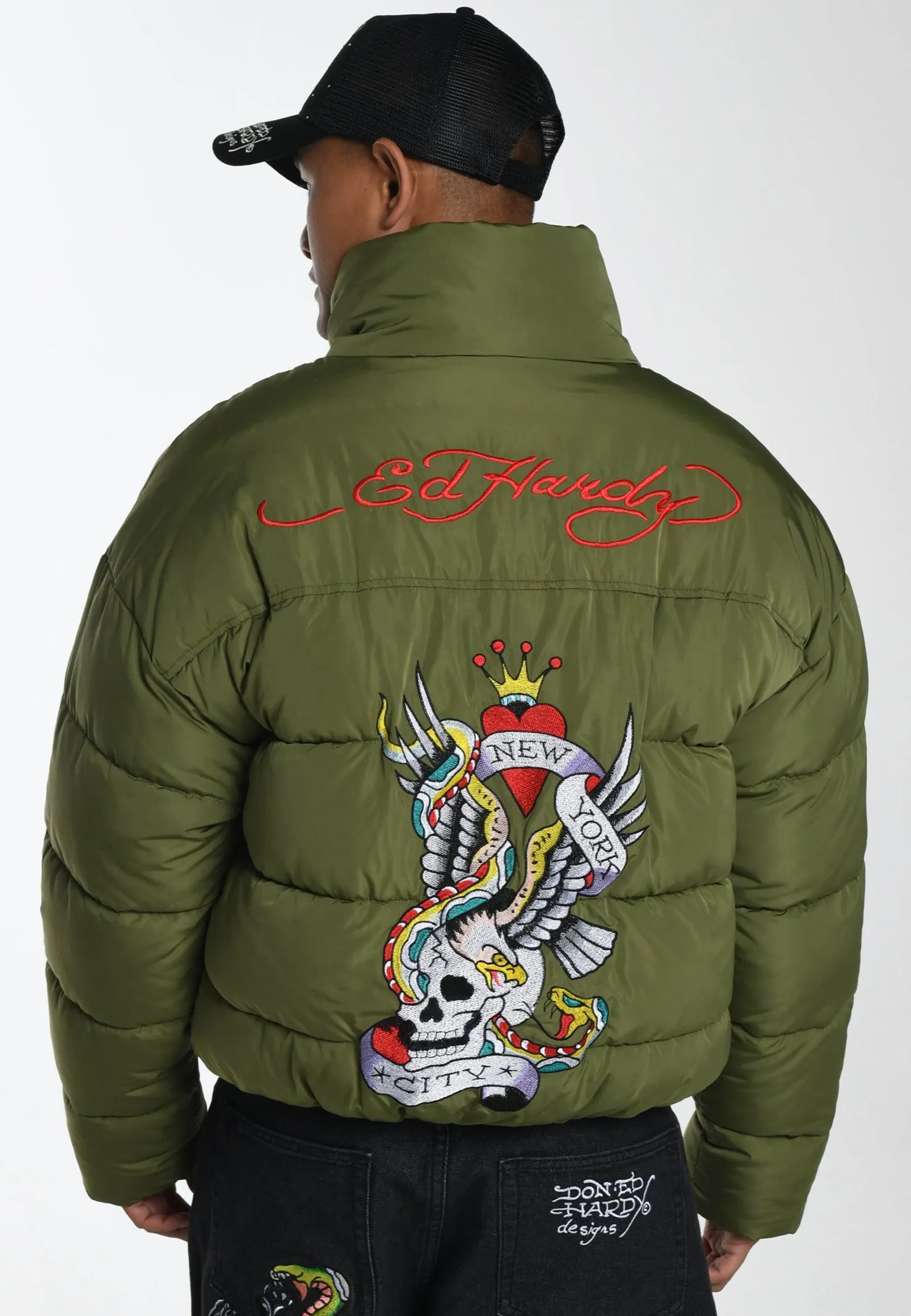 Mens Lks-Nyc-Skull Puffer Jacket - Green