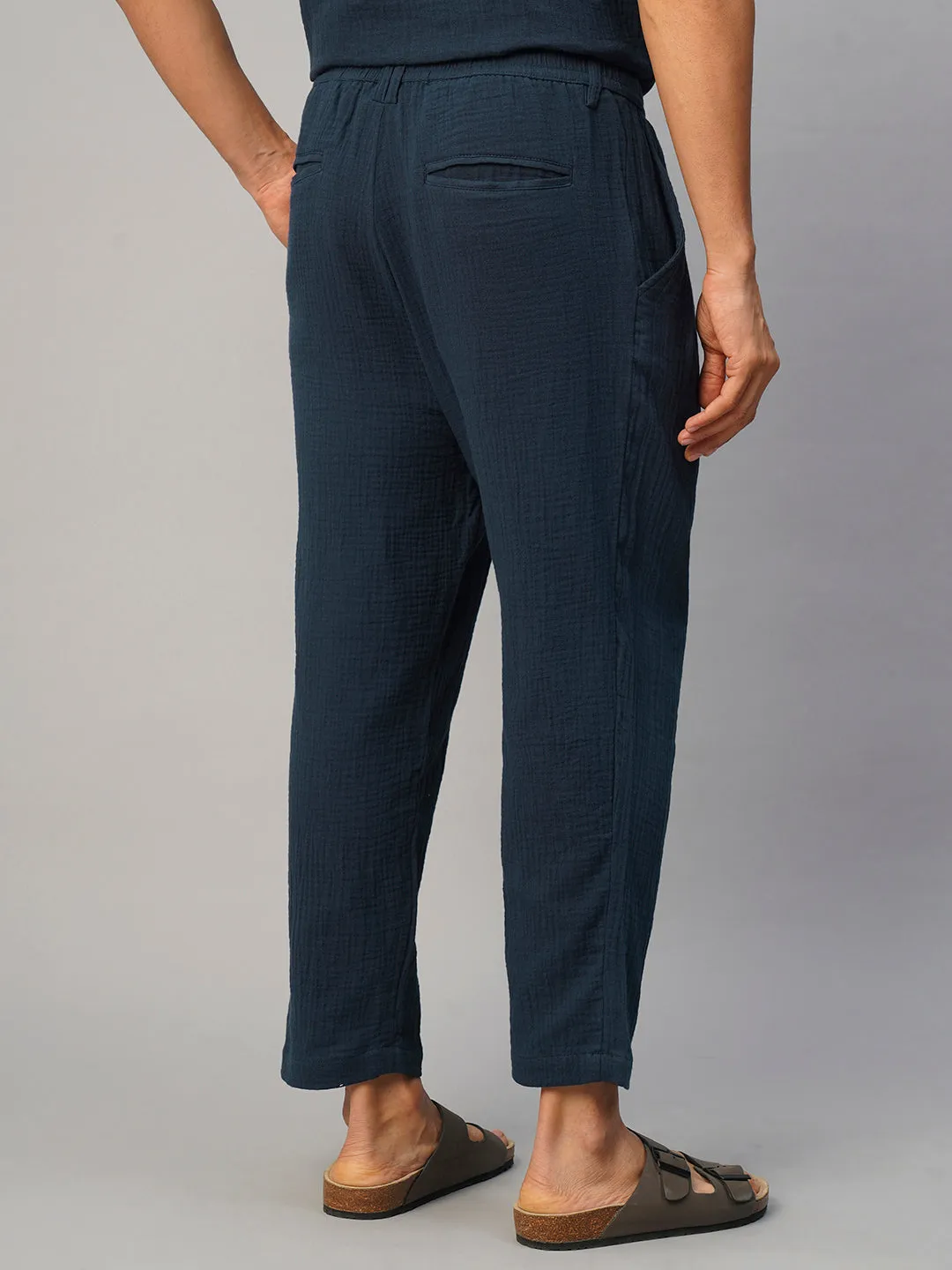 Men's Navy Cotton Loose Fit Pant