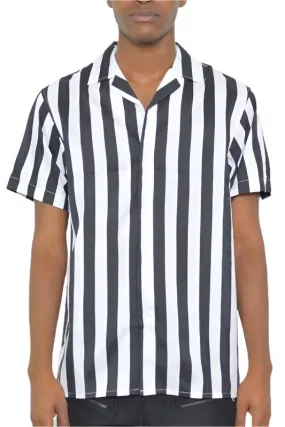 Mens Short Sleeve Striped Button Down Print Shirt