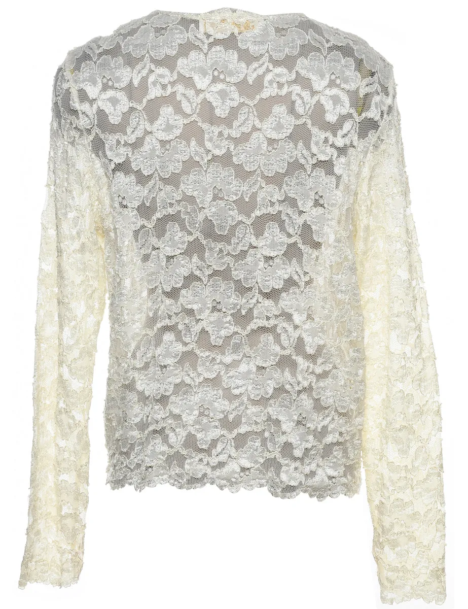 Off-White Lace Evening Blouse - L