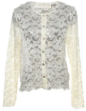 Off-White Lace Evening Blouse - L