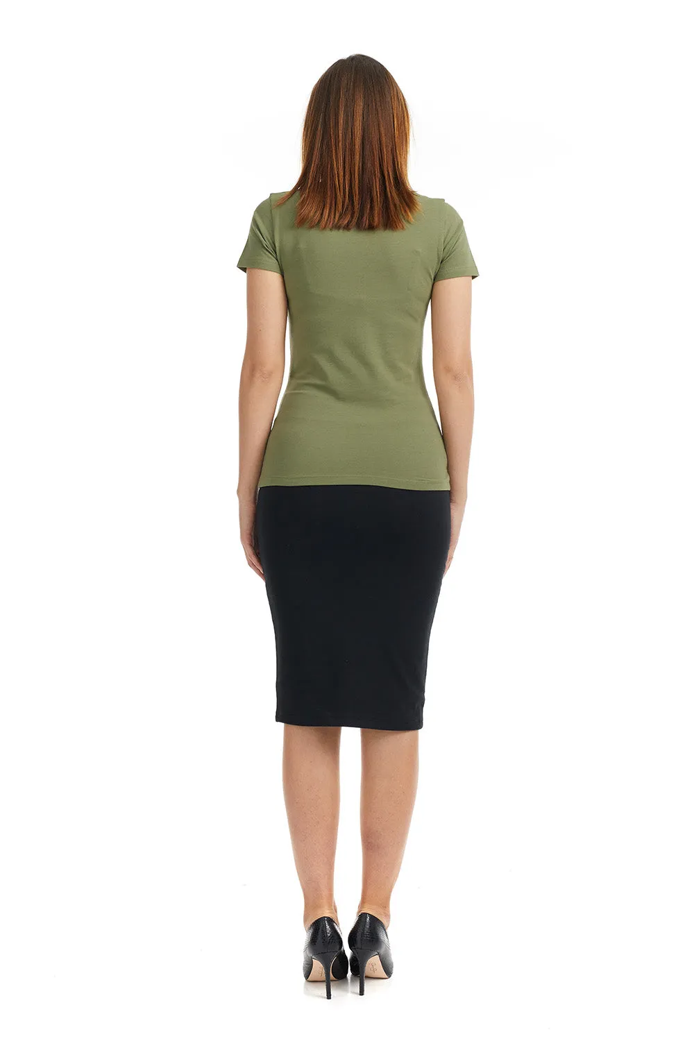 Olive Green Short Sleeve Crewneck T-Shirt Top for Women