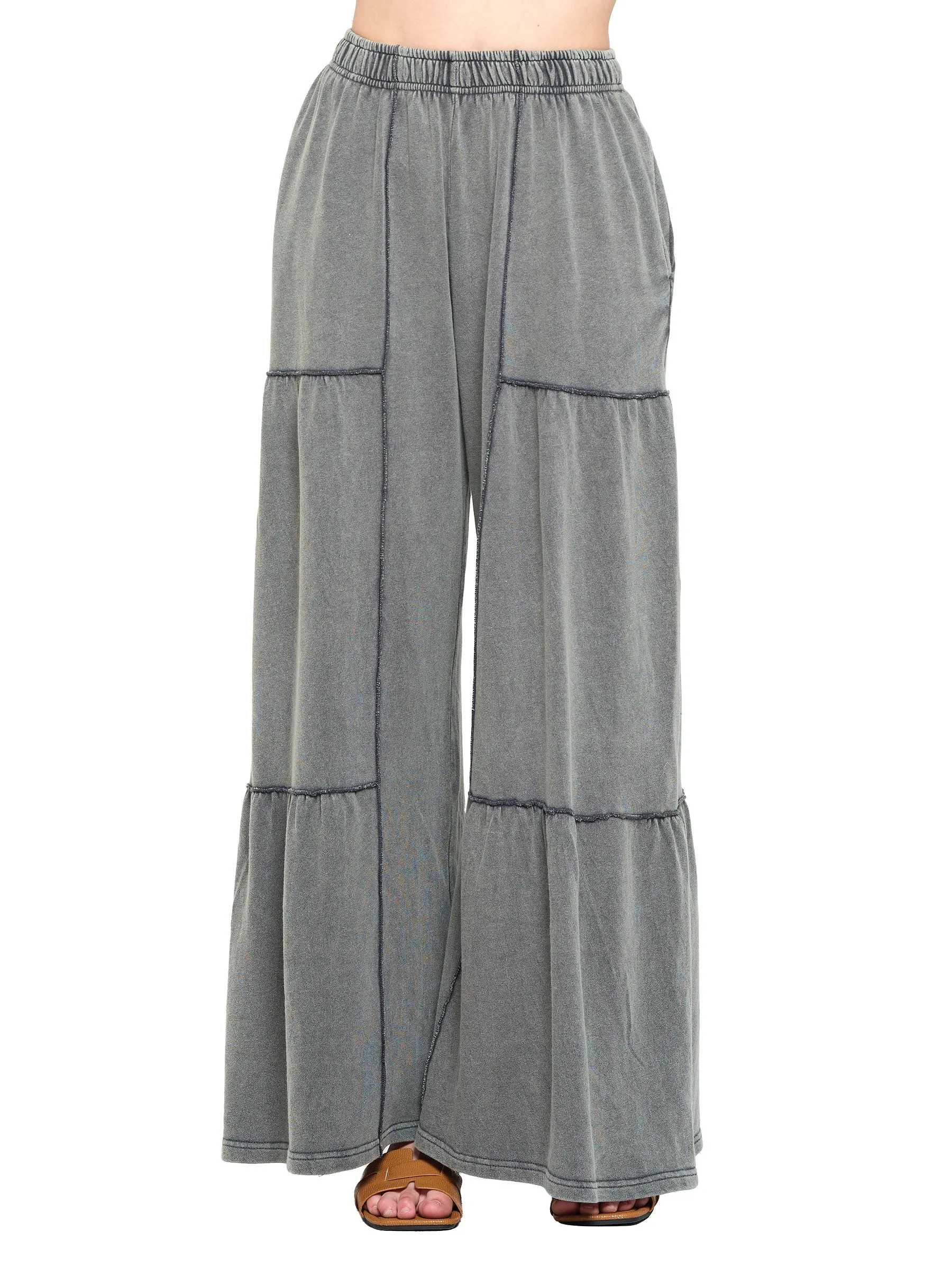 Pants Palazzo Wide Leg Ruffle Vintage Wash