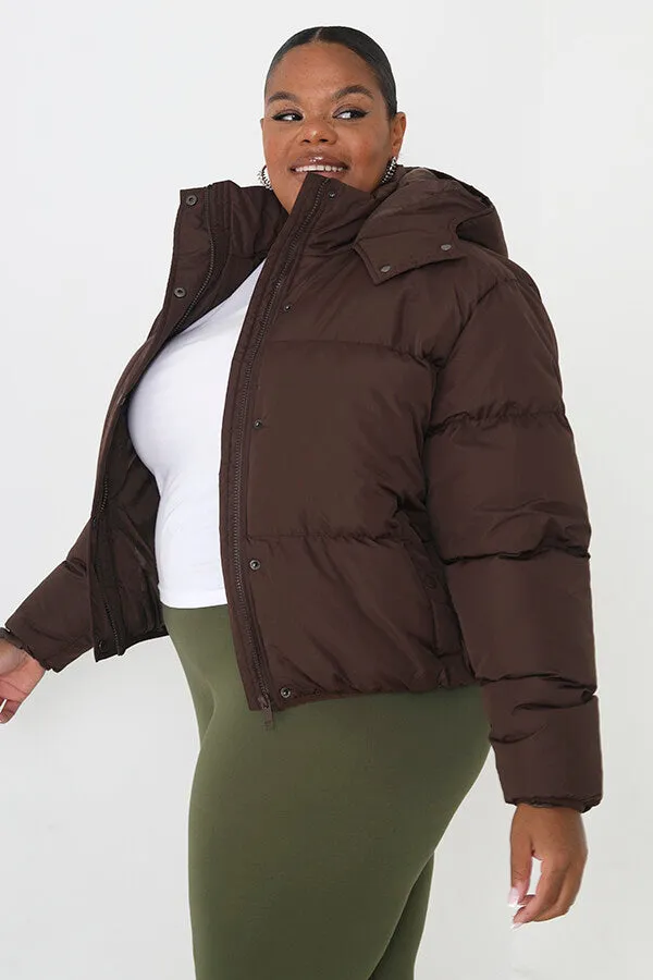 PLUS SIZE CHOCOLATE SHORT PADDED PUFFER JACKET