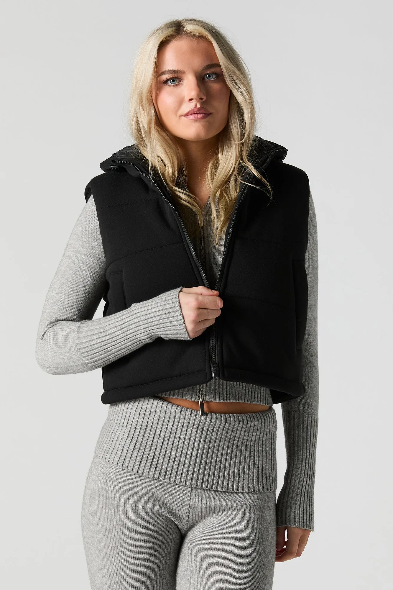 Polar Fleece Hooded Puffer Vest