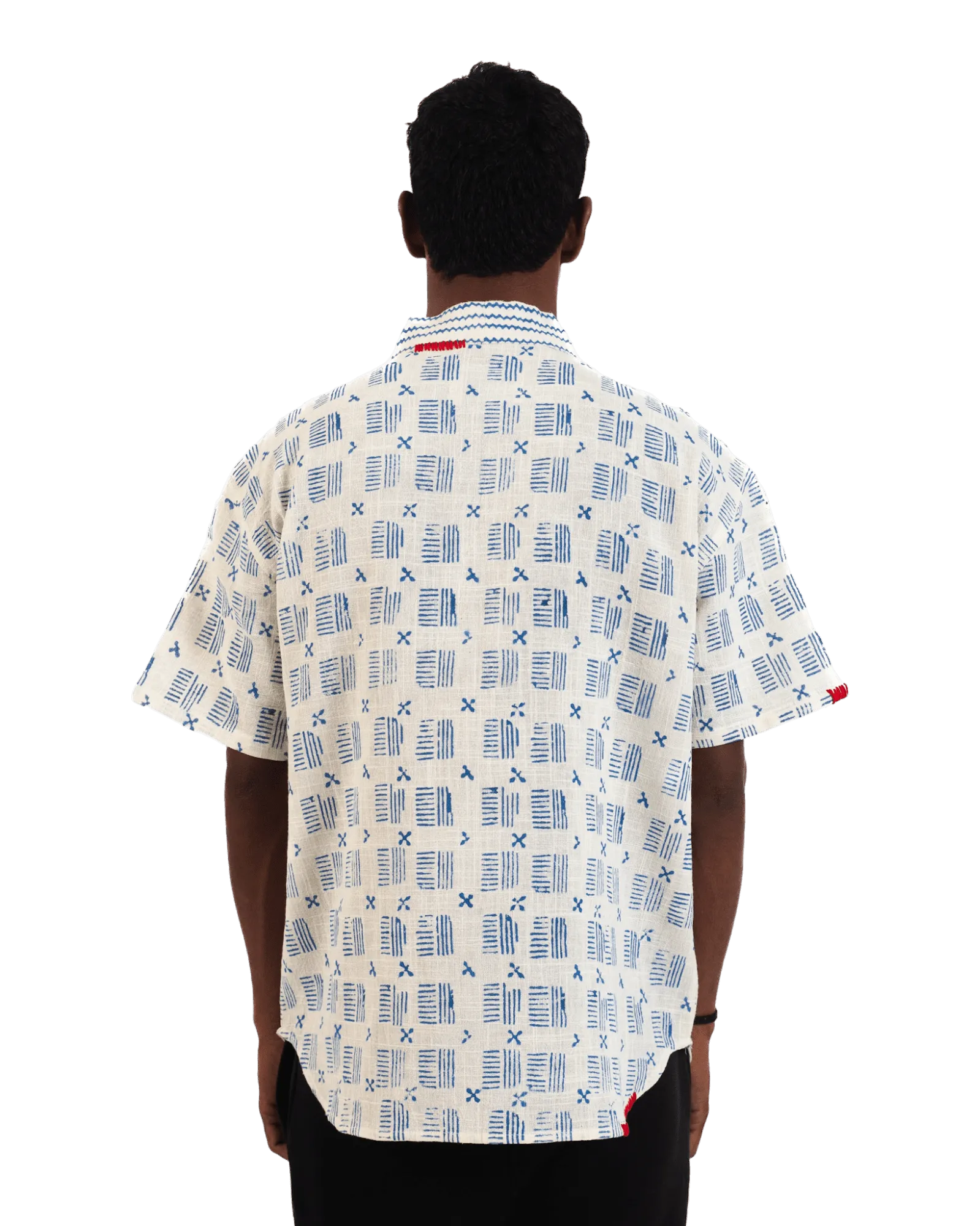 "Azure Echo" Handwoven and Handblockprinted Polo