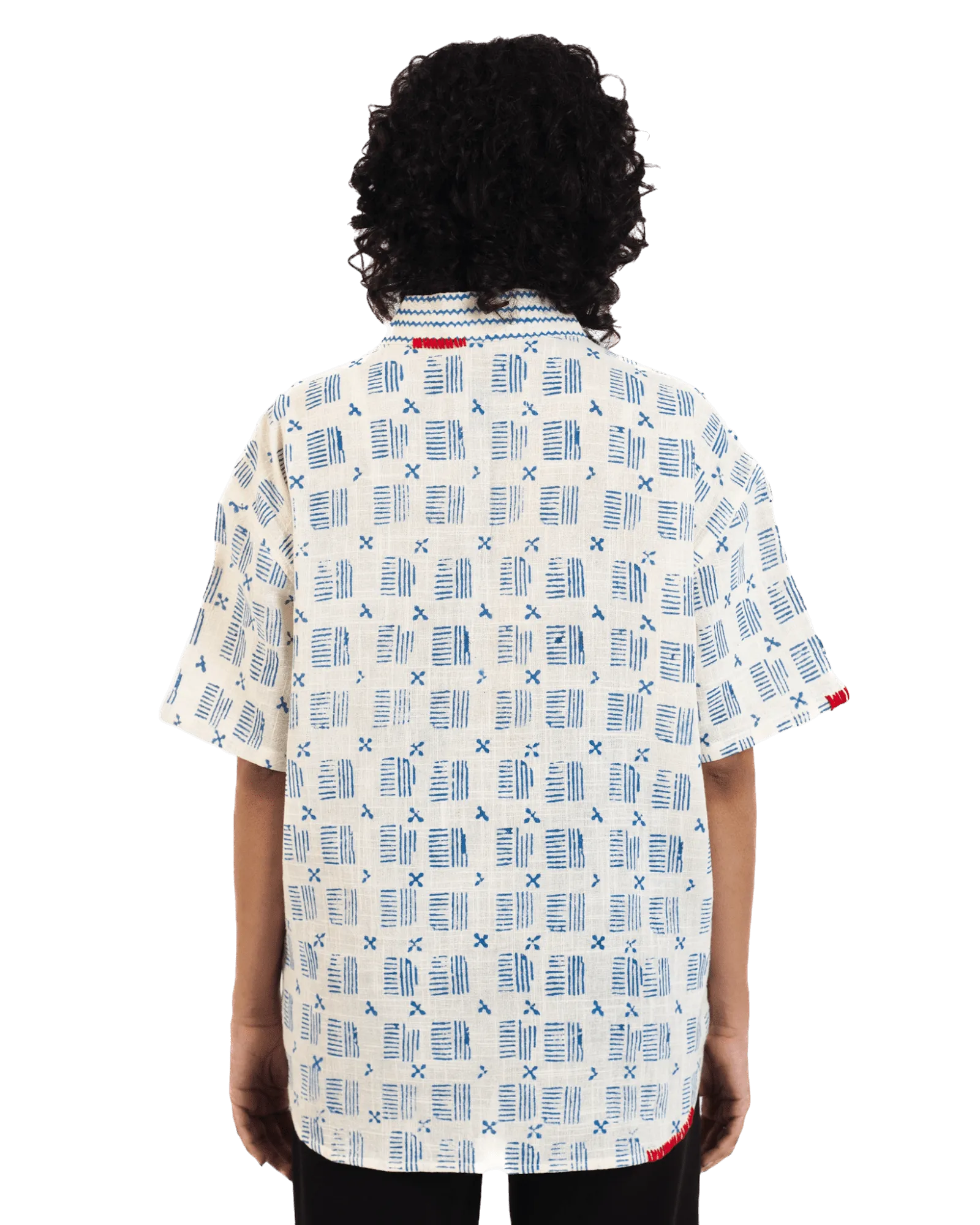 "Azure Echo" Handwoven and Handblockprinted Polo