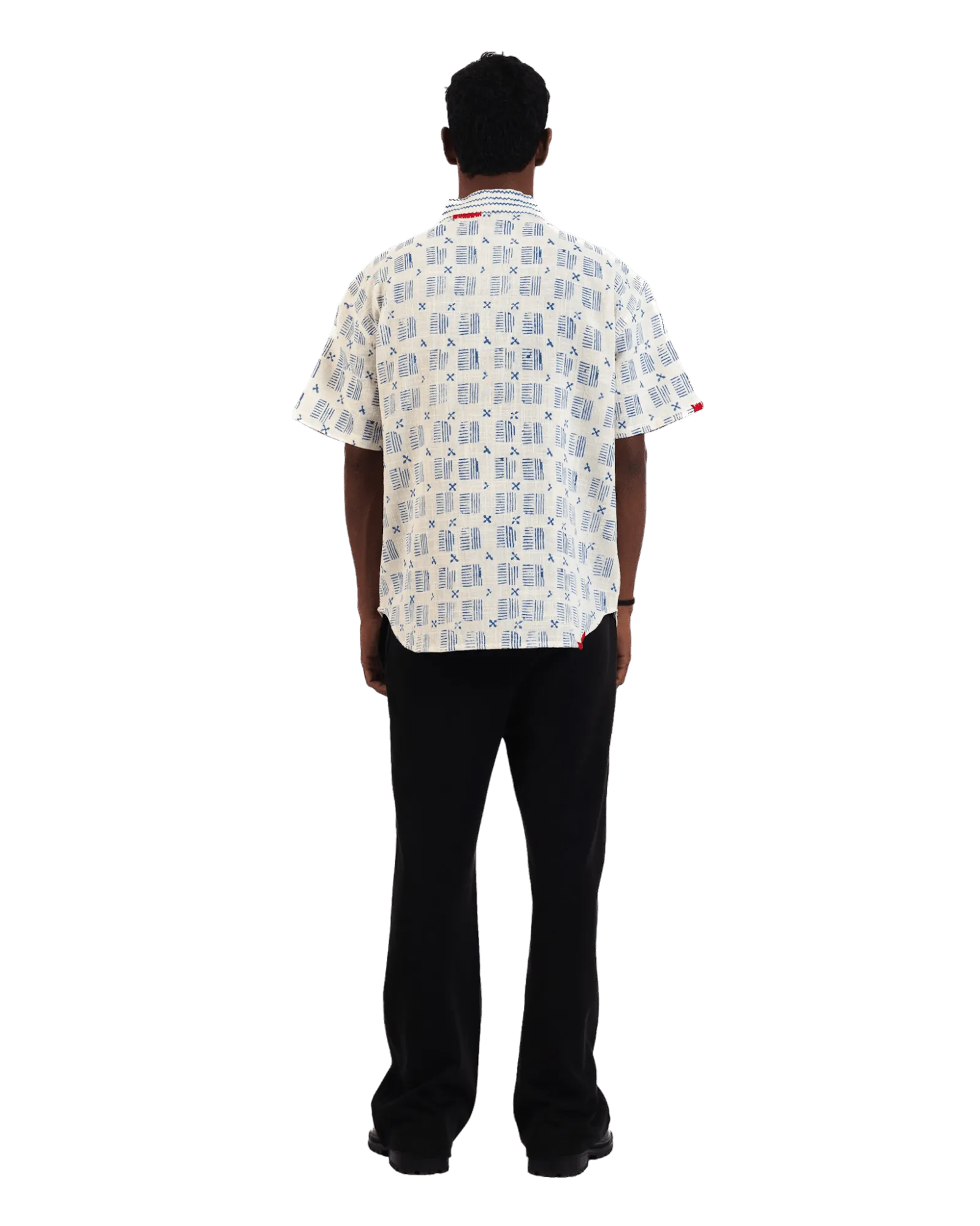 "Azure Echo" Handwoven and Handblockprinted Polo