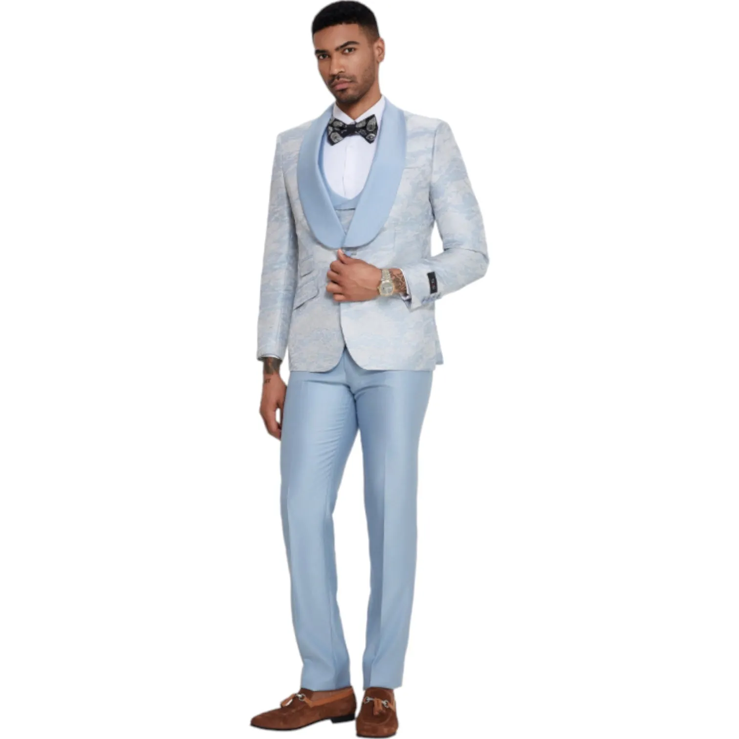 TAZZIO: Textured 3pc Skinny Fit Suit M410SK-02