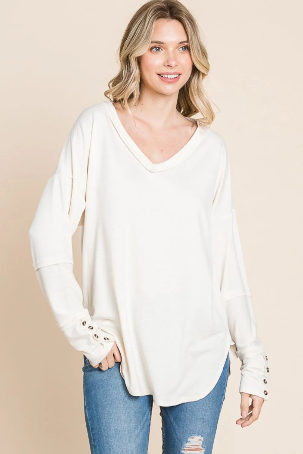 V-Neck Dropped Shoulder Blouse