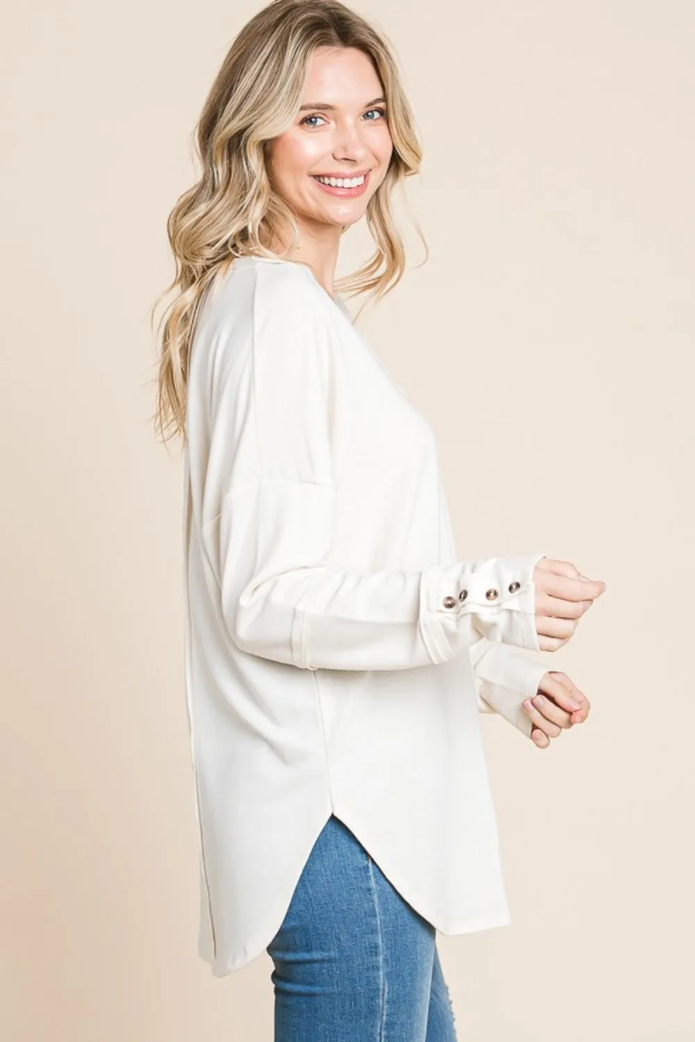 V-Neck Dropped Shoulder Blouse