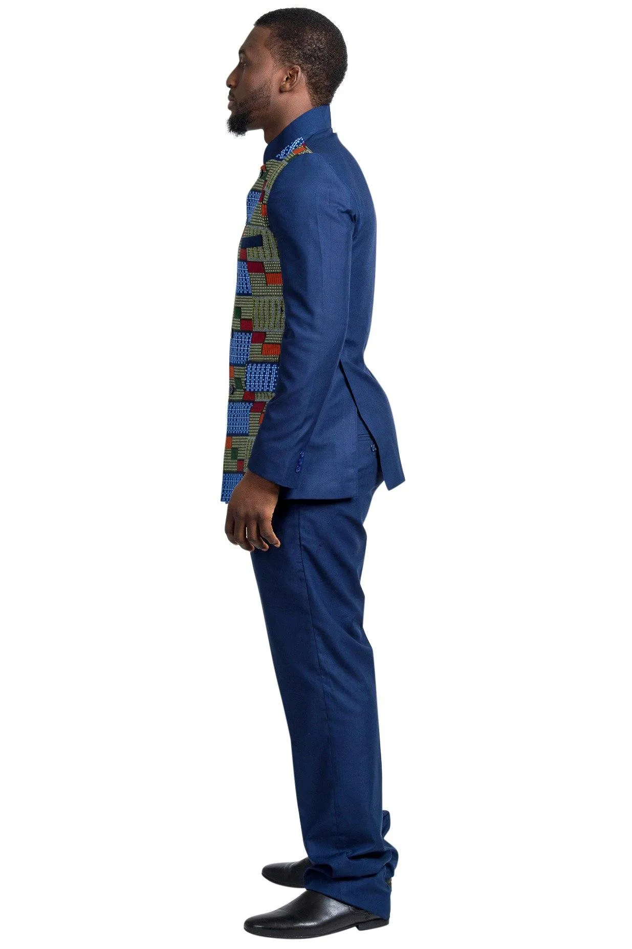 Vadik Navy Blue Men's African Print Kente Abacost Blazer (Shirt   Pant)