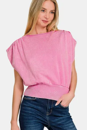 Washed Boat Neck Bottom Banded Top