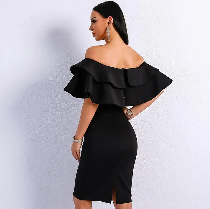 Women Sexy Off Shoulder Slash Neck Cocktail Dress