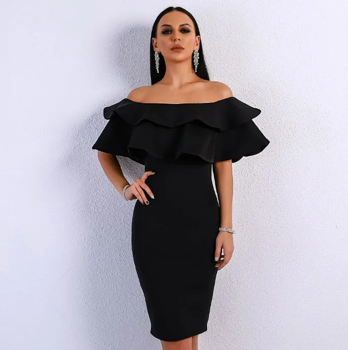 Women Sexy Off Shoulder Slash Neck Cocktail Dress